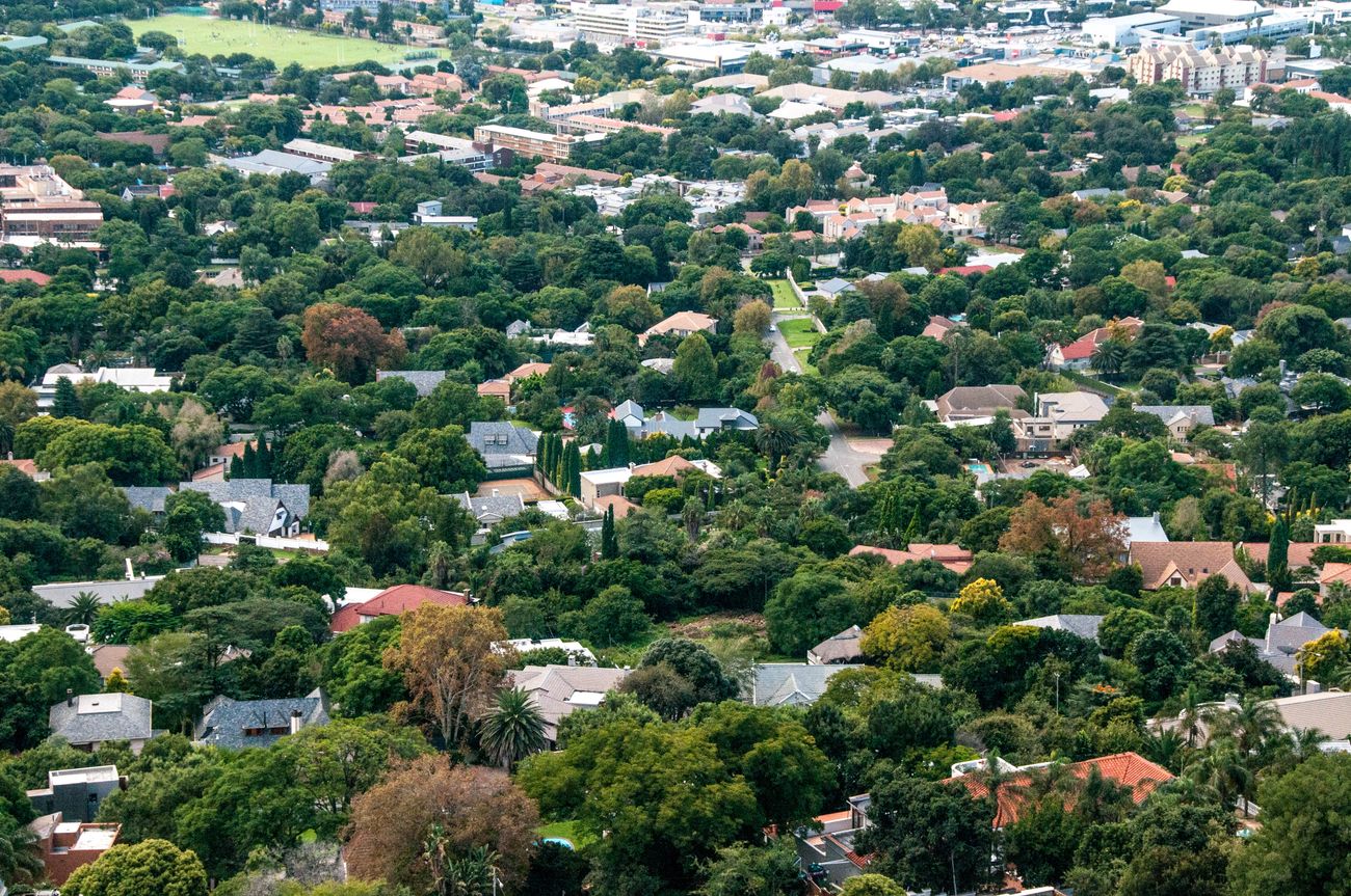 Aerial view of a leafy Johannesburg suburb